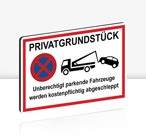 XXL Privatgrundstück Schild 40x30cm Alu 3mm Alu-Dibond stabile Aluminiumverbundplatte unberechtigte parkende Fahrzeuge werden kostenpflichtig abgeschleppt mit UV-Schutz von STROBO