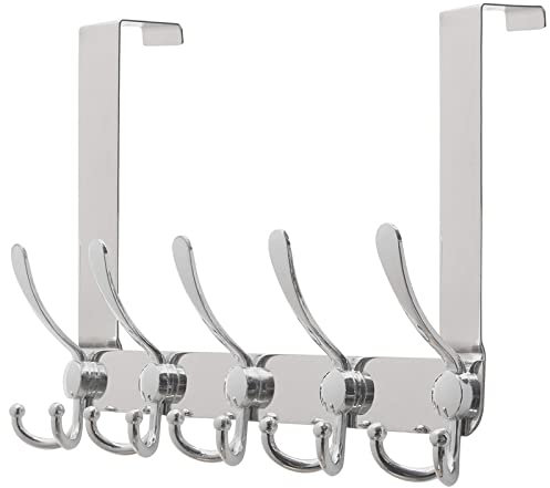 wyewye Over The Door Hook Hanger, Over Door Hooks Hangers for Bathroom Glass Door Bedroom, Space Aluminum Lightweight Hook for Coat, Clothes Towe Bag Robe (40cm/Silver, 15 Hooks)