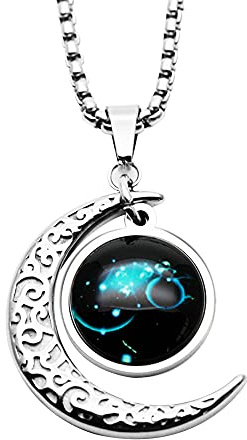 LEJAHAO Sternzeichen Kette Damen Herren mit Charms Anhänger Sternbilder Tierkreiszeichen Mond Stern Rapper Luna Modeschmuck Halskette Simple Hip Hop Medallion Zodia Necklace Ketten für Männer Jungen