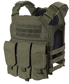 BEGADI Plate Carrier Universal, aus 500D Nylon, mit SAPI Dummys und Magazintasche - Olive Gr. M