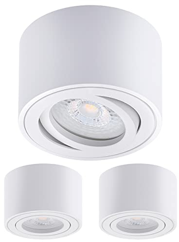 Oktaplex 3 Stück Aufbaustrahler Lile Weiß - inkl. LED Modul 4,8W 230V 2700K Warmweiß 80x50mm Aufputz Aufbauleuchte Aufbauspot Aluminium Schwenkbar
