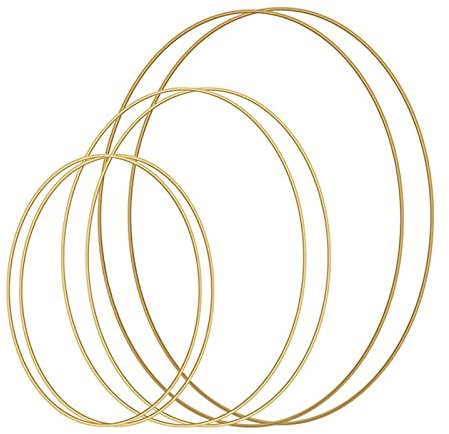 hifrom Metallringe, 6 Stück Gold Metallringe zum Basteln, Gold Beschichtet, 3 Größen Traumfänger Ring. Makramee Ring Floral Hoops für Wickeltechnik, DIY Hochzeit Kranz Dekor, Floristik (20/25/30 cm)