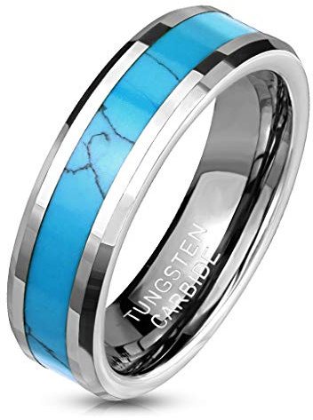 Tapsi´s Coolbodyart® Unisex Tungsten Ring silber türkis mit Turquoise Inlay verfügbare Ringgrößen 47 (15) – 72 (23) (57 (18))