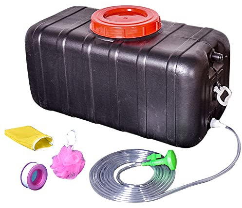 Seau de Rangement pour Douche extérieure Portable avec Couvercle et poignée, Grand récipient de Stockage d'eau en Plastique Noir, Seau de Douche Solaire avec Robinet et Tuyau de buse (Version Standar