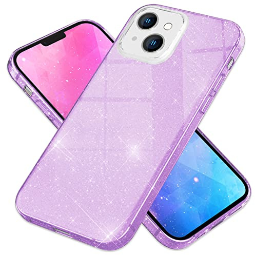NALIA Glitzerhülle für iPhone 14 Plus - Hülle, Lila | Partikel fest im Material eingeschlossen, 3-Schicht-Schutzaufbau mit Hardcase-Kern, Erhöhter Kamerarand, SHINEPOP