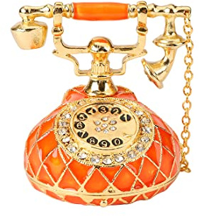 QIFU Hand Painted Orange Telephone Figurine Trinket Box Hinged, Unique Gift for Family(QF775)