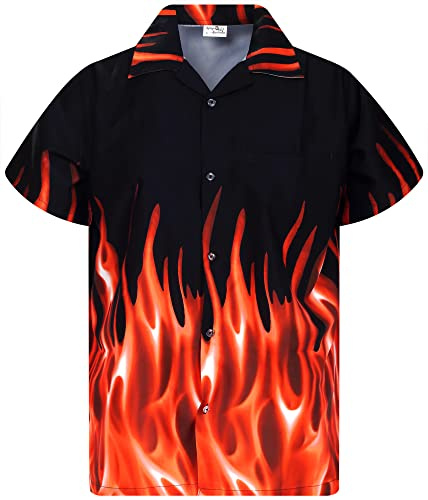 King Kameha Funky-Hawaii-Hemd, Herren, Kurzarm, Flames, Orange, 5XL