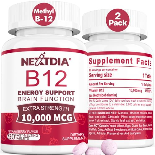 Vitamin B12 10,000 mcg Sublingual, Methylcobalamin, Sugar Free,180 Servings
