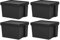 (Set of 4) 45L Black Bam Box Recycled Heavy Duty Plastic Storage Box with Secure Lid Stackable/Nestable Containers Organizing Basket Great For Home Garage & Office Storage Solution (45 Litre)