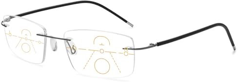 VEVESMUNDO Blaulichtfilter Gleitsichtbrille Lesebrille Randlos Titan Metall Ultraleicht Multifocus Progressive Anti Blaulicht Sehhilfe Lesehilfe Brillen für Herren Damen (1 Stück Grau, 1.5)