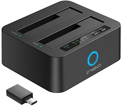 KozyGear ineo | 2 Way USB 3.0 HDD/SSD Docking Station | Offline Clone Station | Including USB-C Adapter, Power Supply 12V 3A | for 2.5 & 3.5 Inch HDD/SSD