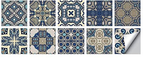 BOVZOX Fliesenaufkleber Mosaik Marokkanisch blumig 20CM*20CM*10PCS PVC Fliesensticker Fliesen Folie, Selbstklebende Tapete Aufkleber Klebefolie, Wasserdicht Wandaufkleber