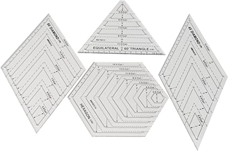 LGEGE Quilt-Lineal-Set, 4-teilig: Sechseck, 45-Grad-Diamant, 60-Grad-Dreieck und -Diamant, Acryl, Stark und Robust, Perfekt für Schneider und Designer