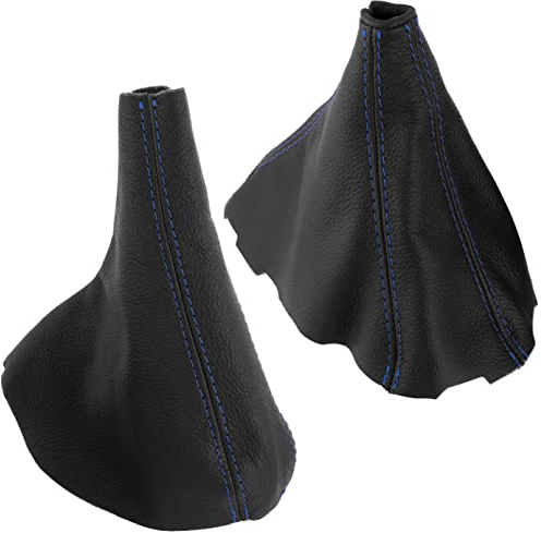 AERZETIX - C63826 - Faltenbalg für schalthebel und handbremse aus echtem leder - kompatibel mit BMW Serie 5 E39 1997-2005 - farbe: schwarz mit blauen nähten - für manuelles getriebe