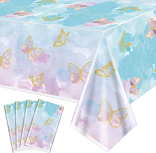 4 Pcs Schmetterling Party Tischdecken - Schmetterling Geburtstag Dekorationen Tischdecke Bunte rechteckige Tabelle deckt mit Schmetterling Design für Frühling Party Dekorationen, 130 x 220cm