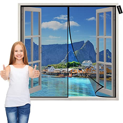 Zanzariera Porta Finestra Magnetica 95x160cm Nero Chiusura Automatica Rete Fine Anti Zanzare Anti Insetti Zanzariere Per Porte Finestre con Nastro Adesivo per Balconi