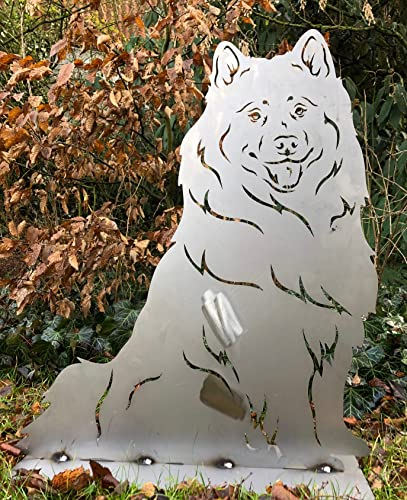 Terma Stahldesign Rost Hund Samojede Lebensgroß Handmade Germany tolle Gartendeko aus Metall Figur deko Geschenk Rostfigur Garten deko Gartenfigur, hundegrab deko