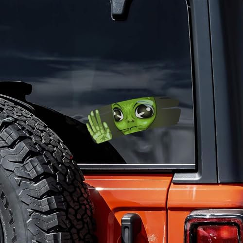 Nouiroy - Adesivi a doppio lato alieno per auto, 2 pezzi, adesivi 3D per auto, segnale di avvertimento di sicurezza, divertente, adesivo in vinile impermeabile (mano che onde)