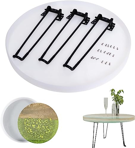 Moldes Resina Epoxi 49cm, Kit de Moldes de Resina de Silicona Grandes Redondos con Piernas de Mesa para Mesa de Río, Tabla de Charcutería, Arte de Bricolaje y Decoración del Hogar por Poweka