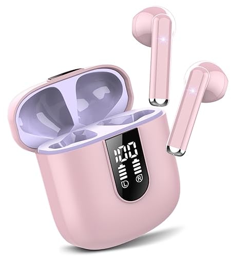 Jesebang Cuffie Bluetooth, Auricolari 5.4 con Stereo HiFi Immersivo, Auricolare con 4 HD Mic, Mini Cuffiette Bluetooth IP7 Impermeabili, Cuffie Senza Fili per iphone/samsung, LED, 30 Ore, Rosa(2025)