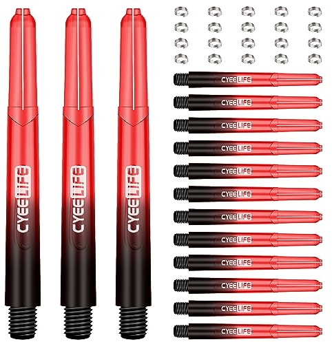 CyeeLife Dart Schäfte,15 Dart Shafts in Total mit 20 O Ringe,Kurz/Mittel/Groß 4, Dart Zubehör für Dartpfeile (Rot, 48mm)