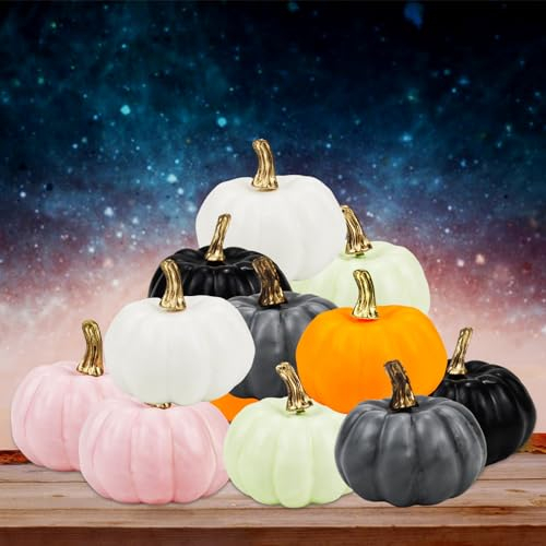 Leafs Deco Automne Citrouilles 12 Pièces Simulation Citrouille Decorative Mini Citrouille Halloween pour Halloween Thanksgiving Décorations de Table de Fête de Mariage (6 Couleurs)