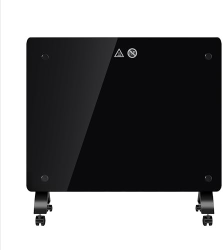 DONYER POWER 1000W Small Convector Heater, Ultra-thin Wall-mounted or Freestanding, Black Glass Panel