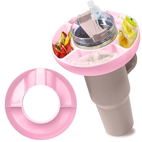 LPMXYW Snack Bowl for 40oz Cup Reusable Snack Storage Ring Candy Tray Nuts Platter Containers Box Snack Ring for Stanley Cup Snack Tray Snack Tumbler Cup Holder for Stanley Cup Accessories(Pink)