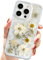 AMART für iPhone 15 Pro Hülle Blumen, Durchsichtig Handyhülle mit Echte Getrocknete Blumen Hülle,Klare mit Glitzer Motiv Weich Silikon Schutzhülle für iPhone 15 Pro(Gold Blume)