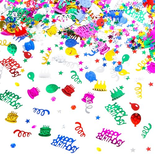 Konfetti Geburtstag 1000 Stück, Konfetti Geburtstag Tischdeko HAPPY BIRTHDAY Konfetti, Streudeko Geburtstag Tischdeko für Geburtstag Deko Tisch, Glitzer Konfetti Bunt Konfetti für Geburtstag