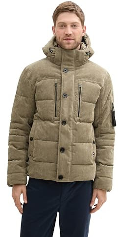 Tom Tailor Herren Pufferjacke mit Abnehmbarer Kapuze,36463 - Jungle Soil Green Corduroy, XXL