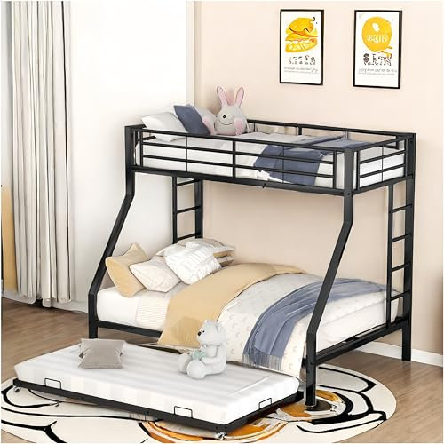 Literas 90 (140) x 200 cm, desinflador de cama infantil, camas para niños con camas nido, camas para niños con escaleras a ambos lados, camas juveniles, cama de matrimonio (negro)