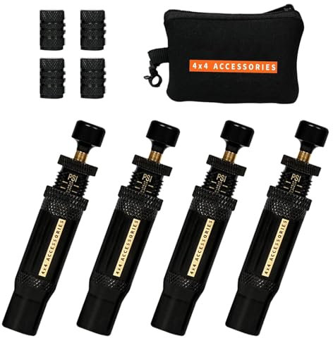 Sgonfiatore automatico per pneumatici, sgonfiatore rapido per pneumatici | Kit stelo valvola fuoristrada regolabili | Attrezzo per gonfiaggio pneumatici spin- da 4 pezzi 4x4 (10-30 PSI) Ar