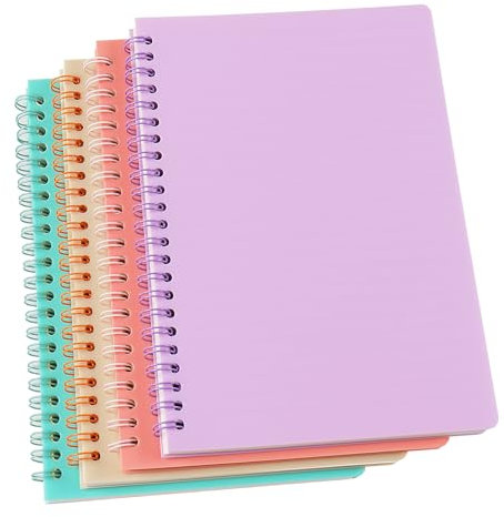 CISMARK Spiral Notizbuch, 4 Pcs 8.3 Zoll x 5.9 Zoll A5 Dicke Kunststoff Hardcover 7mm College Ruled 4 Farbe 80 Blätter /160 Seiten Zeitschriften für Studie und Notizen
