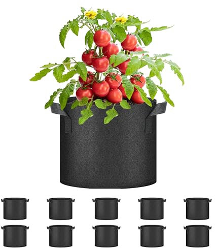 HealSmart Pflanzbeutel für Tomaten, Pflanztöpfe mit Griffen, Belüftung, Vliesstoff, robuster Garten-Pflanzgefäß für Gemüse, Kräuter und Blumen, Schwarz, 2,7 l, 10 Stück