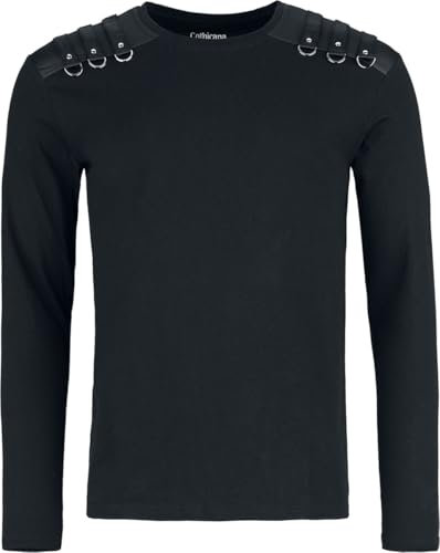 Gothicana by EMP Herren schwarzes Langarmshirt mit Riemen und D-Ringen XXL
