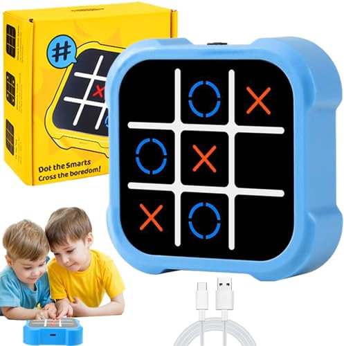 Tic Tac Toe Elektronisch, Elektronisch Tic-Tac-Toe Bolt Spiel, 3-In-1-Puzzlespielkonsole, Zappelspielzeug-Brettspiele, Brettspiel Familietragbare Reisespiele FüR Bildung 3+ Jährige Jungs (Blau)
