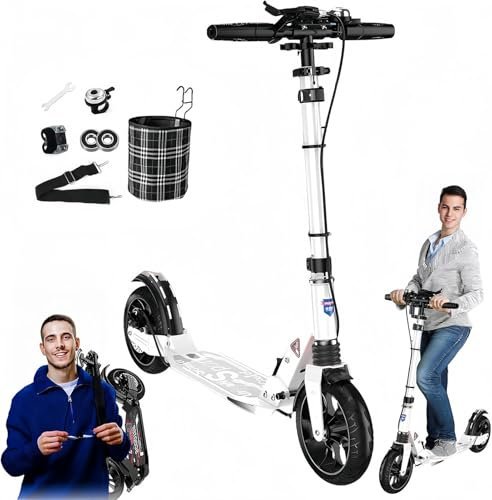 Cityroller Tretroller Erwachsene 200mm Big Wheel Kids Scooter mit Bremsen und Stoßdämpfern, City Roller Kinder 10 Jahre, Kickboard Klappbar Höhenverstellbar 150 kg Tragkraft B