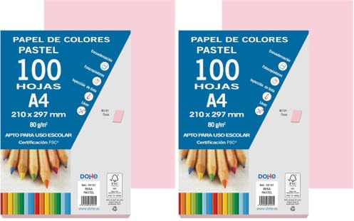 DOHE - Farbiges Papier DIN A4, 80 g. Farbe Pastellrosa - 100 Blatt (Packung mit 2)
