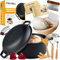 Crovora Cocotte en fonte pour la cuisson du pain – 5 l, noir, rond, pré-assaisonné, comprend un panier à bannions, une écharpe à pain en silicone, une lame, un fouet à pâte, des grattoirs et une