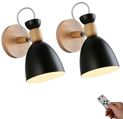 Lot de 2 Appliques murales Noires à Bras pivotant réglable, Petite Lampe Murale la Maison, télécommande à LED, Fonctionne sur Batterie, luminaires muraux d'intérieur sans Fil à intensité Variable ch
