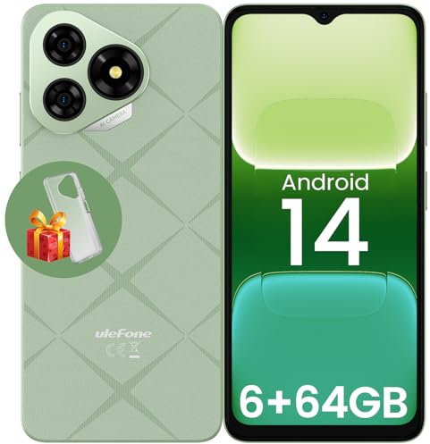 Ulefone Note 19 Handy (2025), Android 14, 6 GB+64 GB ROM/SD-512 GB, Octa Core Smartphone Günstig, 5000 mAh, 6,56 Zoll HD+ Handy, 8MP+5MP, 4G Smartphone Ohne Vertrag Dual SIM/Face ID/GPS/3 Slot-Grün