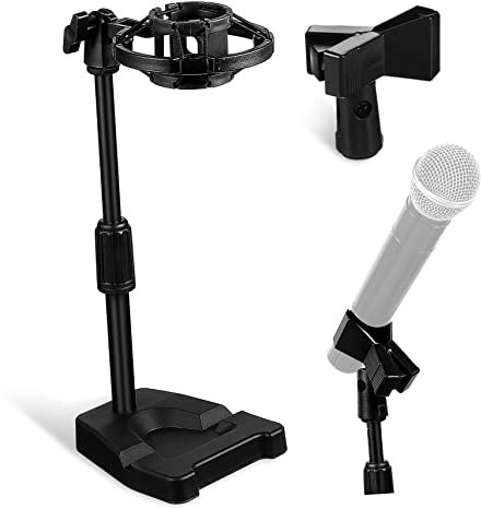 CATIEBYE Adjustable Desk Microphone Stand Base Height-adjustable Table Mic Stand Includes Shock Mount Mic Clips Suitable for Podcasting and Streaming