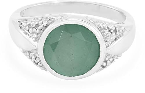 Cavill Grüner Chalzedon Ring 2,23 ct mit Weißen Topasen 0,044 ct aus 925 Sterling Silber – Moderner, eleganter Schmuck mit Rundschliff aus Brasilien in strahlendem Grün