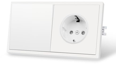 CNBINGO Lichtschalter mit Steckdose Matt - Einfach Schuko Steckdose Unterputz - 1 Fach Wandschalter - Kunststoffplatten mit Hautgefühl - 80mm x 150mm - Weiß