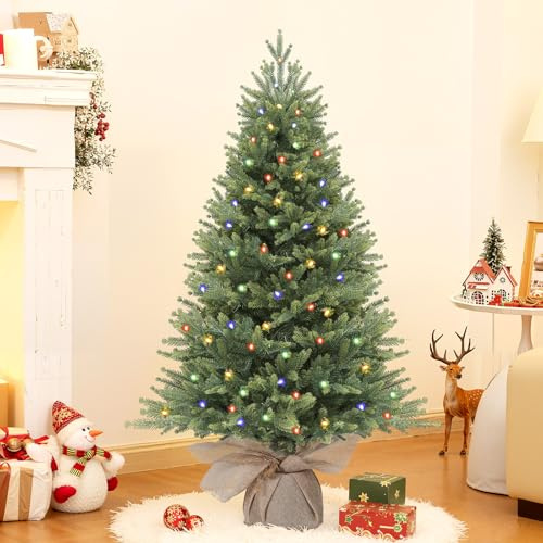 Alupssuc 4ft Pre-Lit Artificial Christmas Tree, Natural Bushy PE Branch Tips, 120 Premium LED Lights, 12 Lighting Modes, Perfect for Indoor Outdoor Christmas Decorations