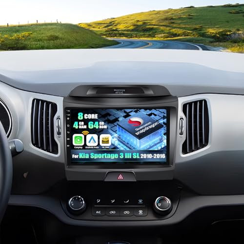 CAMECHO Qualcomm 8 Core 4G+64G Android 15 Autoradio para Kia Sportage 3 III SL 2010-2016, Doble DIN Radio con 9'' Touchscreen Soporta CarPlay,Dual WiFi,GPS,Bluetooth5.1, Dolby/Hi-Res+Cámara Trasera
