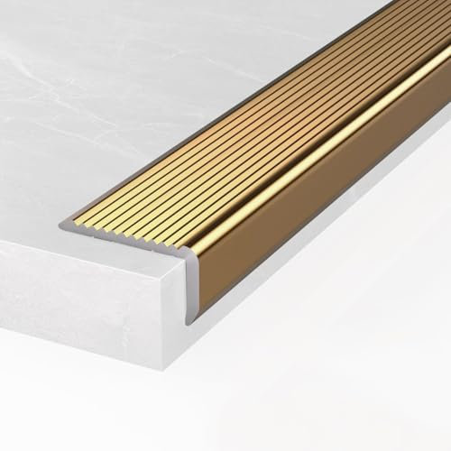 Aluminium Winkelprofil, Rutschfeste Treppenkantenprofil, Eck- und Kantenschutz, Geeignet für Den Innen- und Außenbereich, Wohn- und Gewerbebereich(Gold,180cm/6ft)