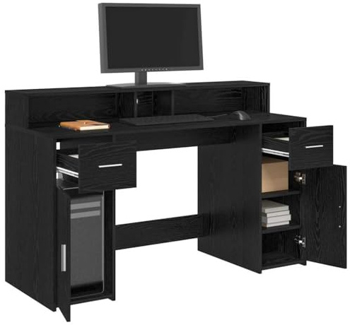 vidaXL Desk with Drawer Black oak 140 x 55 x 91 cm Engineered wood