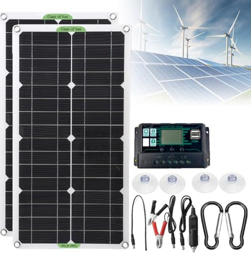 Kit De Panel Solar De 250/500W - Controlador 10/20/30A, Panel Solar Monocristalino, Con 4 Ventosas Y 2 Mosquetones, USB Dual, Para Carga De Batería De 12V/24V,20Acontroller-500W